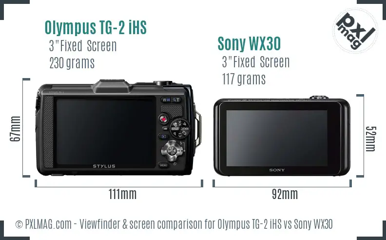 Olympus TG-2 iHS vs Sony WX30 Screen and Viewfinder comparison