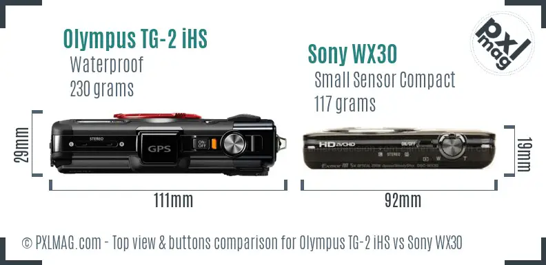 Olympus TG-2 iHS vs Sony WX30 top view buttons comparison