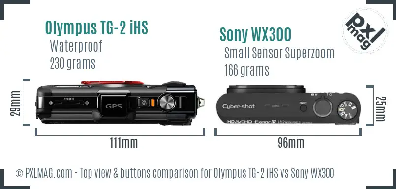 Olympus TG-2 iHS vs Sony WX300 top view buttons comparison