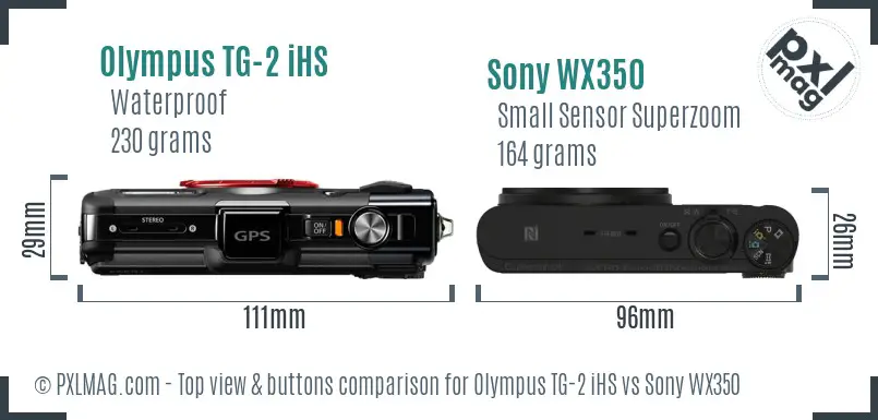 Olympus TG-2 iHS vs Sony WX350 top view buttons comparison