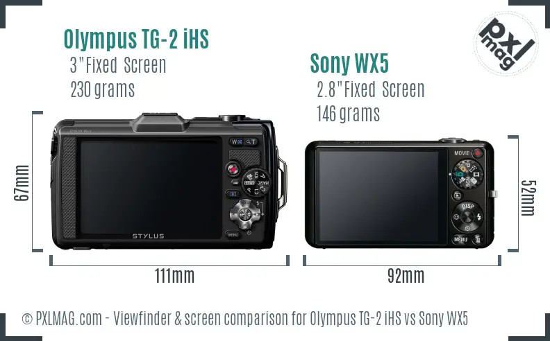 Olympus TG-2 iHS vs Sony WX5 Screen and Viewfinder comparison