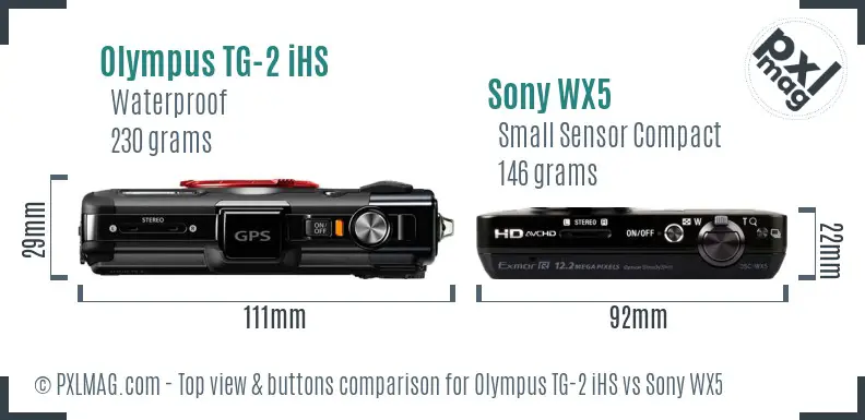 Olympus TG-2 iHS vs Sony WX5 top view buttons comparison