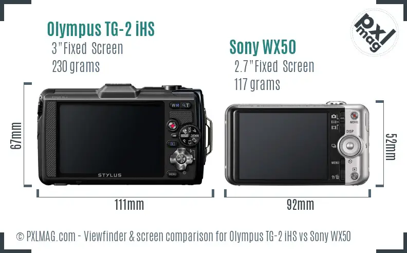 Olympus TG-2 iHS vs Sony WX50 Screen and Viewfinder comparison