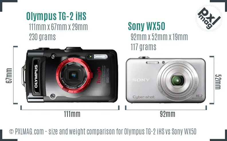 Olympus TG-2 iHS vs Sony WX50 size comparison