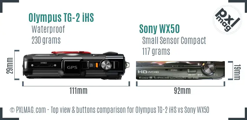 Olympus TG-2 iHS vs Sony WX50 top view buttons comparison
