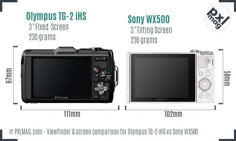Olympus TG-2 iHS vs Sony WX500 Screen and Viewfinder comparison