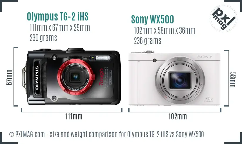 Olympus TG-2 iHS vs Sony WX500 size comparison