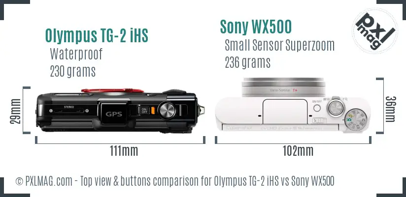 Olympus TG-2 iHS vs Sony WX500 top view buttons comparison