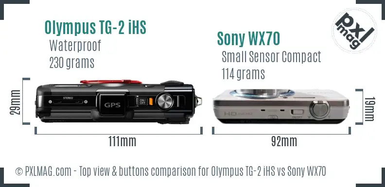 Olympus TG-2 iHS vs Sony WX70 top view buttons comparison