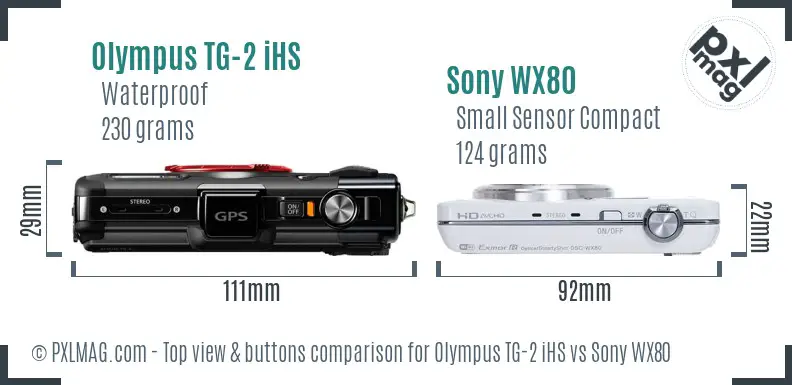 Olympus TG-2 iHS vs Sony WX80 top view buttons comparison