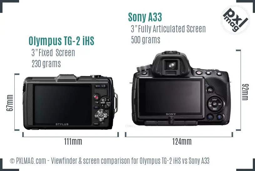 Olympus TG-2 iHS vs Sony A33 Screen and Viewfinder comparison