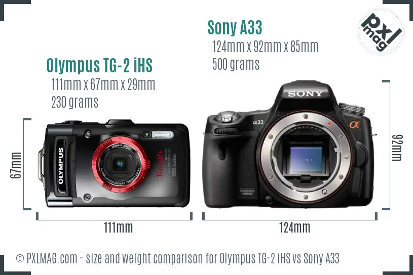 Olympus TG-2 iHS vs Sony A33 size comparison
