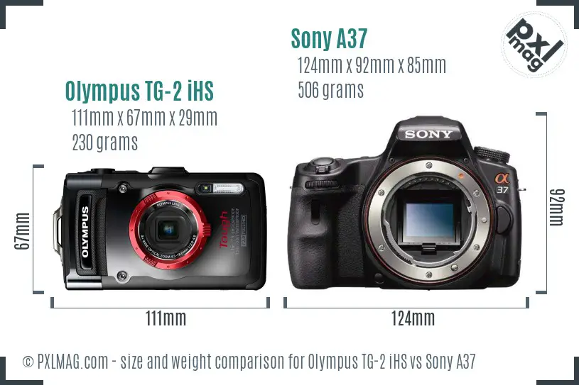 Olympus TG-2 iHS vs Sony A37 size comparison