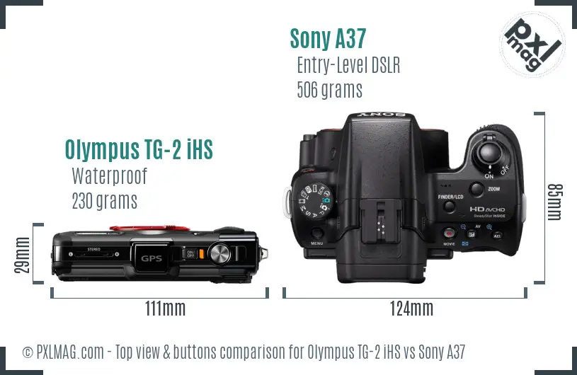 Olympus TG-2 iHS vs Sony A37 top view buttons comparison