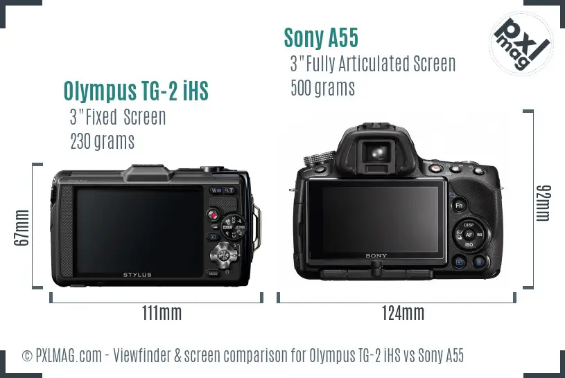 Olympus TG-2 iHS vs Sony A55 Screen and Viewfinder comparison