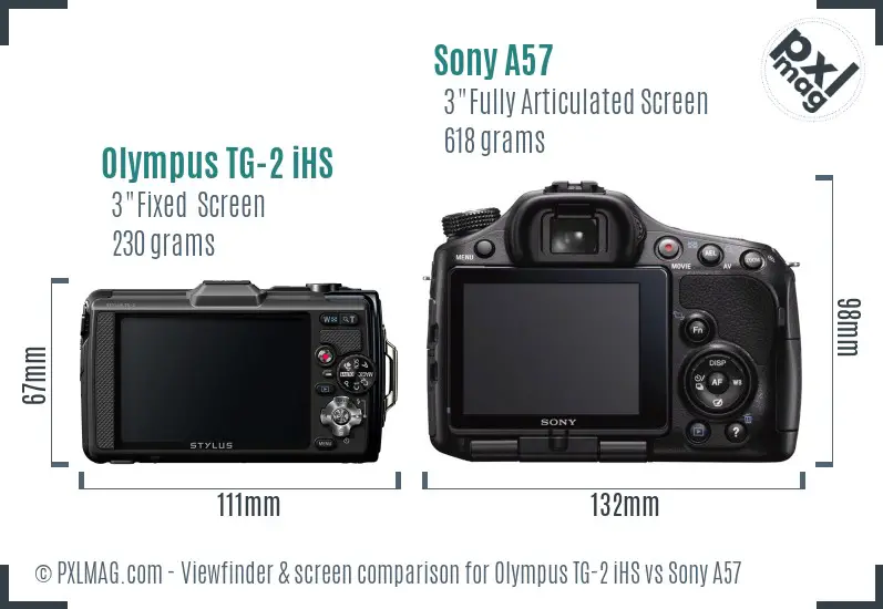Olympus TG-2 iHS vs Sony A57 Screen and Viewfinder comparison