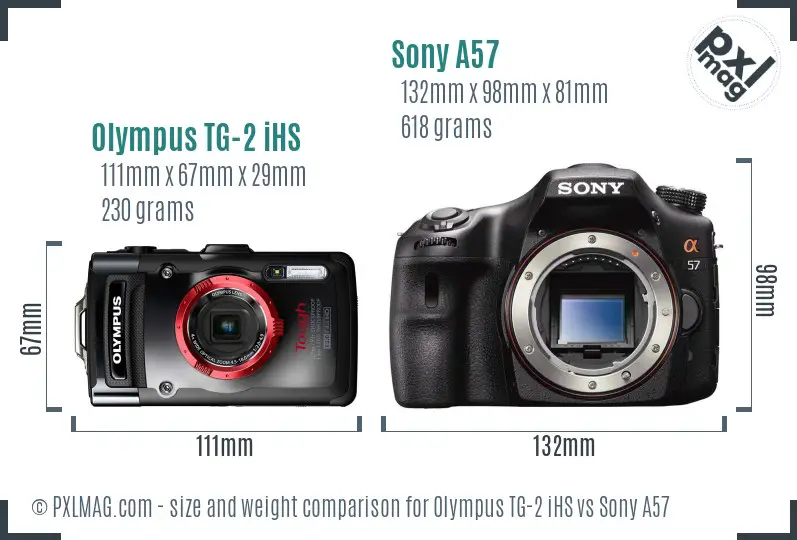 Olympus TG-2 iHS vs Sony A57 size comparison