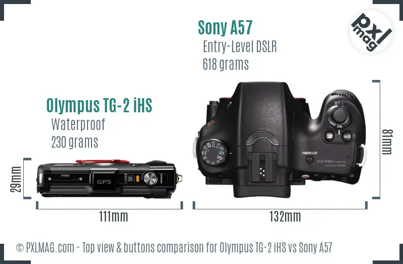 Olympus TG-2 iHS vs Sony A57 top view buttons comparison