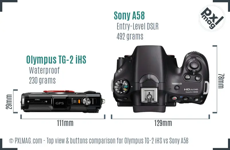Olympus TG-2 iHS vs Sony A58 top view buttons comparison
