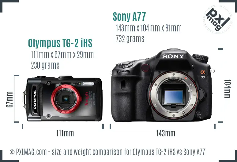 Olympus TG-2 iHS vs Sony A77 size comparison