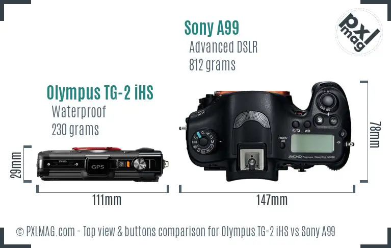 Olympus TG-2 iHS vs Sony A99 top view buttons comparison
