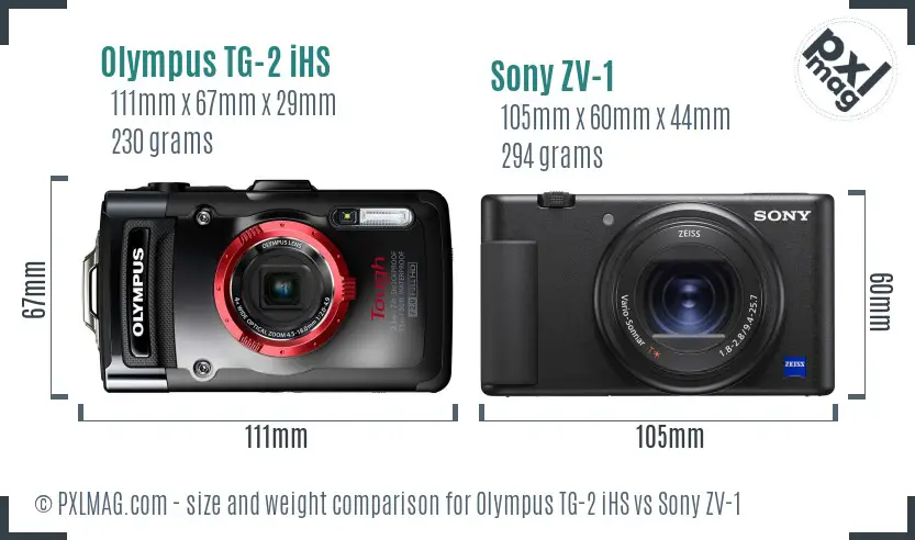 Olympus TG-2 iHS vs Sony ZV-1 size comparison