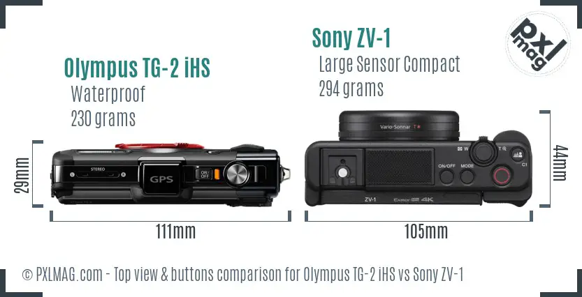 Olympus TG-2 iHS vs Sony ZV-1 top view buttons comparison