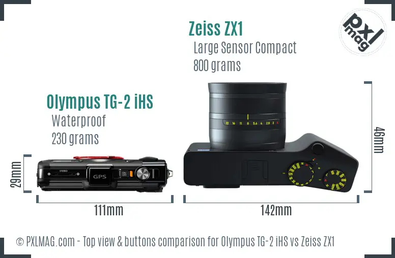 Olympus TG-2 iHS vs Zeiss ZX1 top view buttons comparison