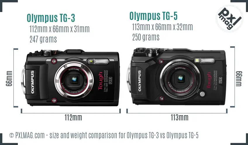 Olympus TG-3 vs Olympus TG-5 size comparison
