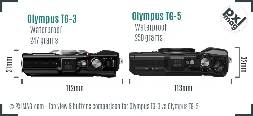 Olympus TG-3 vs Olympus TG-5 top view buttons comparison
