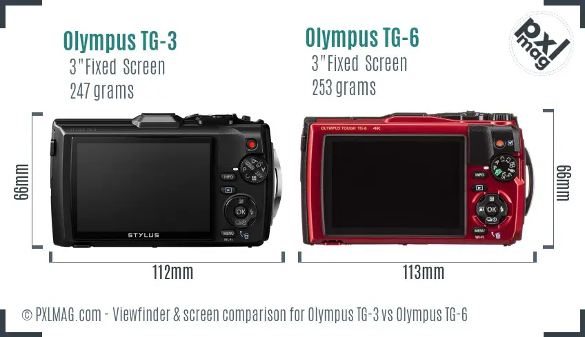Olympus TG-3 vs Olympus TG-6 Screen and Viewfinder comparison