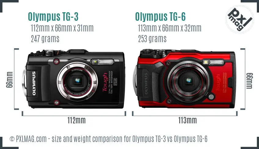 Olympus TG-3 vs Olympus TG-6 size comparison