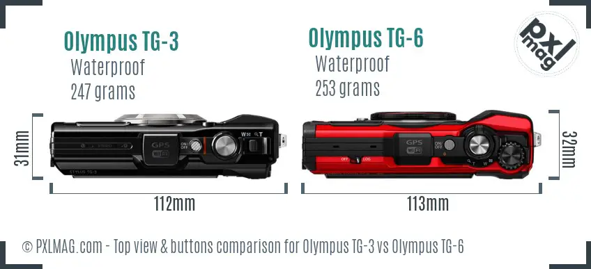 Olympus TG-3 vs Olympus TG-6 top view buttons comparison