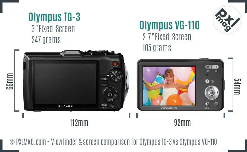 Olympus TG-3 vs Olympus VG-110 Screen and Viewfinder comparison