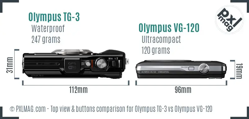 Olympus TG-3 vs Olympus VG-120 top view buttons comparison
