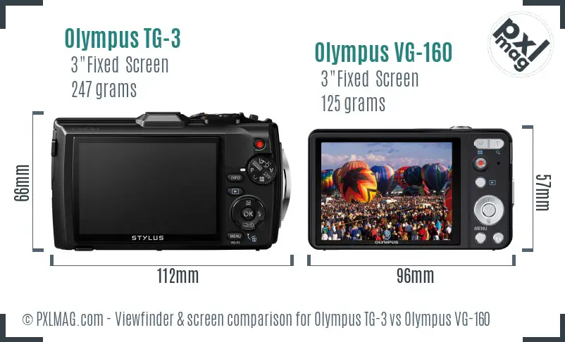 Olympus TG-3 vs Olympus VG-160 Screen and Viewfinder comparison