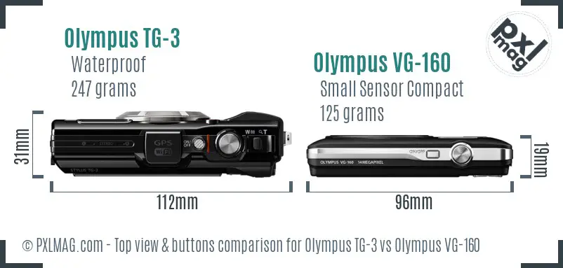 Olympus TG-3 vs Olympus VG-160 top view buttons comparison