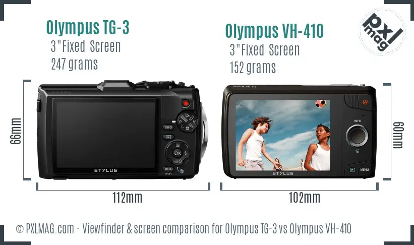 Olympus TG-3 vs Olympus VH-410 Screen and Viewfinder comparison