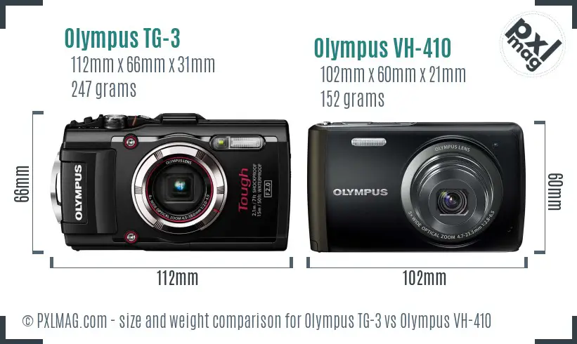 Olympus TG-3 vs Olympus VH-410 size comparison