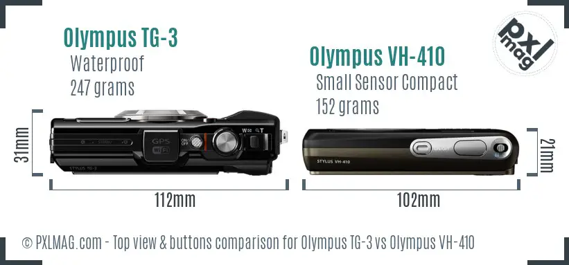 Olympus TG-3 vs Olympus VH-410 top view buttons comparison