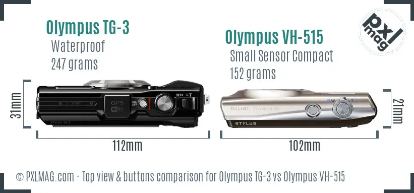 Olympus TG-3 vs Olympus VH-515 top view buttons comparison
