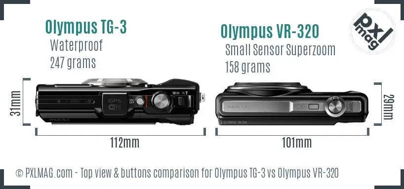 Olympus TG-3 vs Olympus VR-320 top view buttons comparison