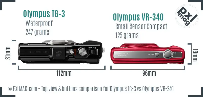 Olympus TG-3 vs Olympus VR-340 top view buttons comparison