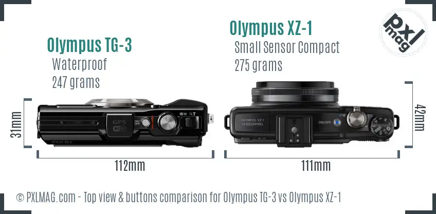 Olympus TG-3 vs Olympus XZ-1 top view buttons comparison