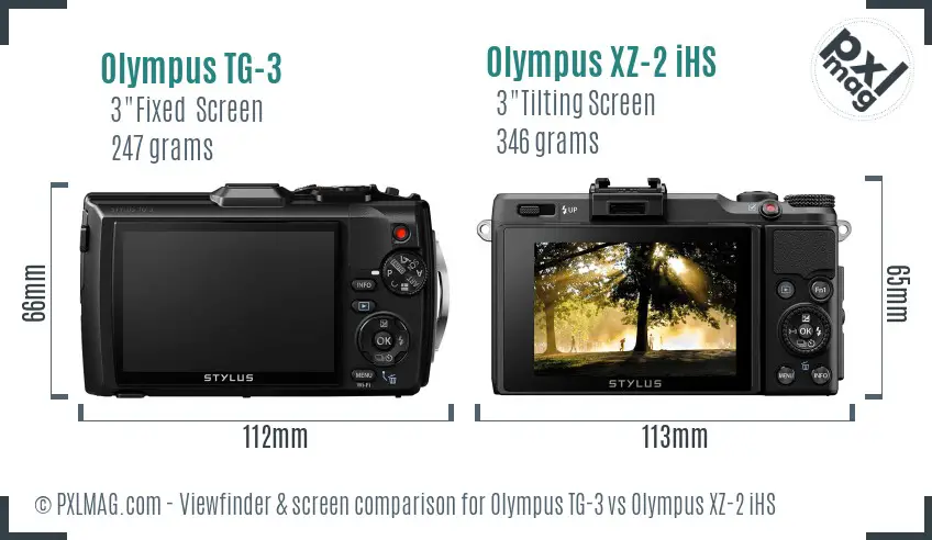 Olympus TG-3 vs Olympus XZ-2 iHS Screen and Viewfinder comparison