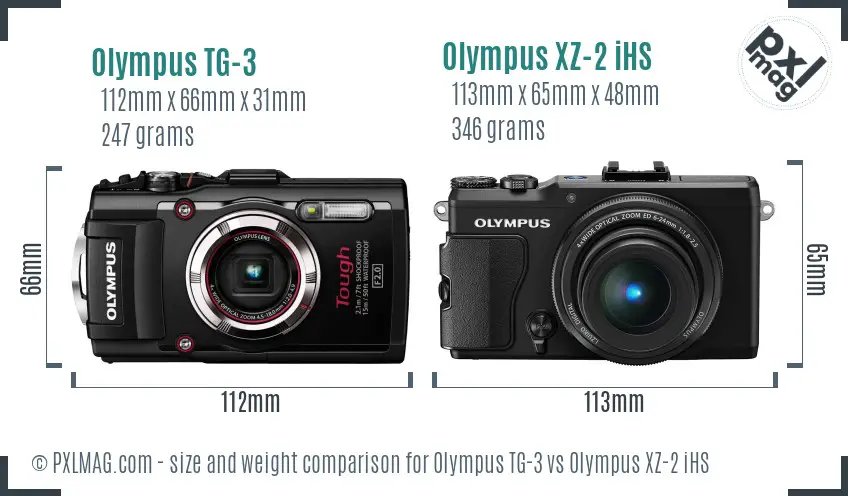 Olympus TG-3 vs Olympus XZ-2 iHS size comparison