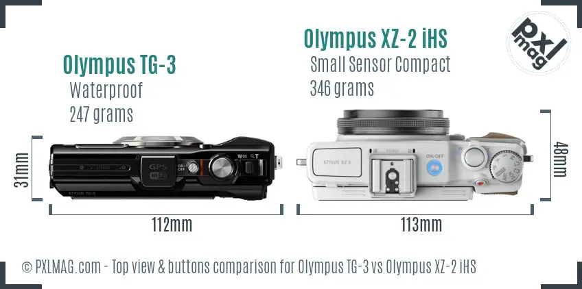 Olympus TG-3 vs Olympus XZ-2 iHS top view buttons comparison