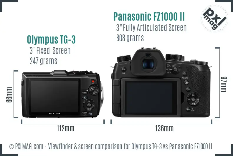 Olympus TG-3 vs Panasonic FZ1000 II Screen and Viewfinder comparison