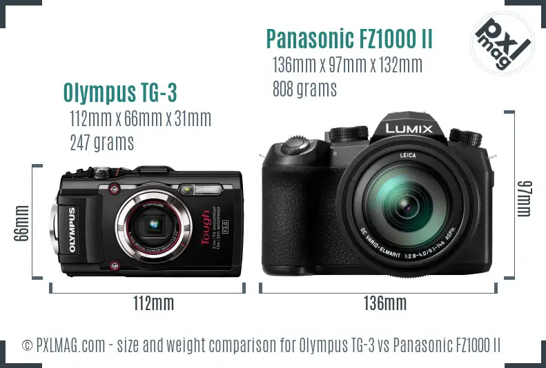 Olympus TG-3 vs Panasonic FZ1000 II size comparison