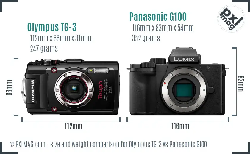 Olympus TG-3 vs Panasonic G100 size comparison